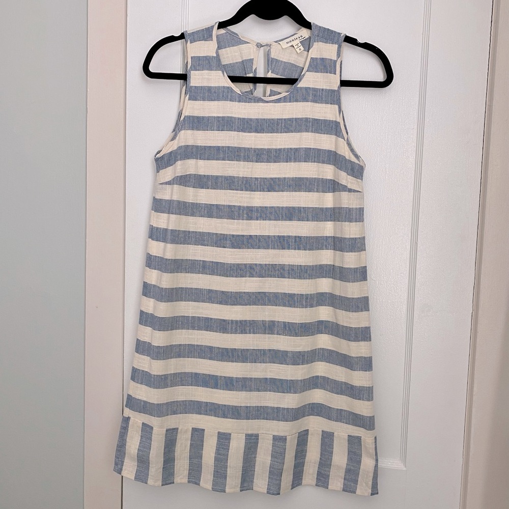 Monteau blue and cream striped A-line dress
